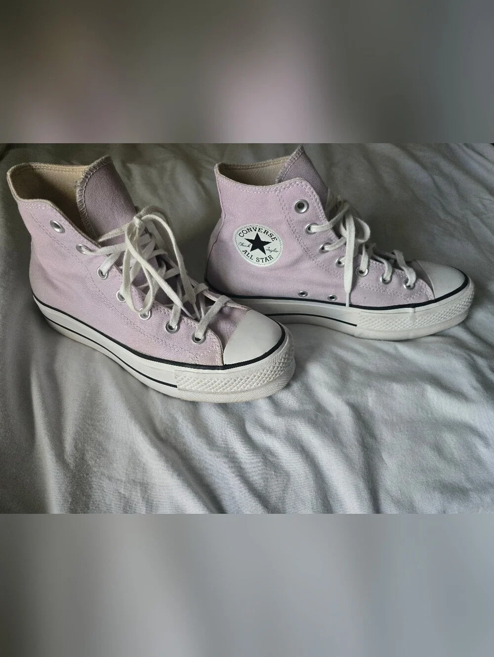 Converse High-Top Canvas Sneakers in Light Lavender and White Platform